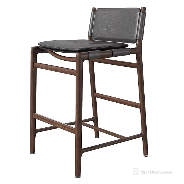 Modern Bar Stool With Wooden Frame And Comfortable Leather Seat Design 3d model