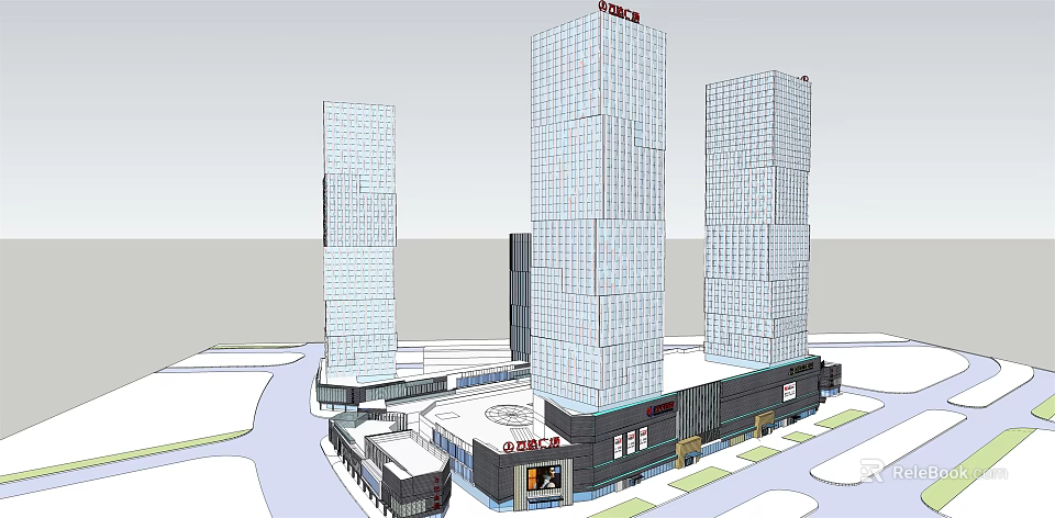 Modern Commercial Complex With High Rise Towers Retail And Office Spaces 3d model