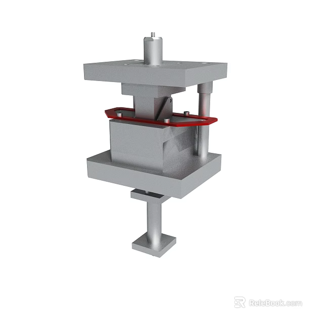 Industrial Metal Machine Component With Red Connecting Parts And Base Structure 3d model