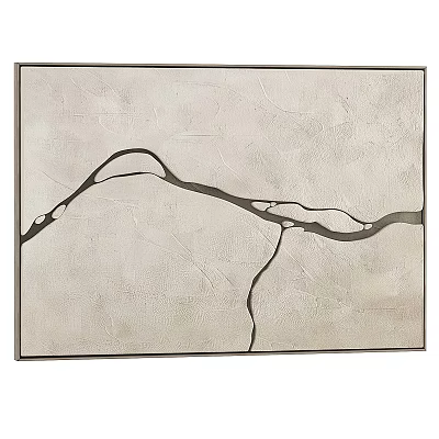 Minimalist Abstract Painting With Off White Background And Black Curved Textured Lines 3d model