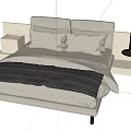 Modern Minimalist Double Bed With Upholstered Headboard Pillows And Side Nightstand
