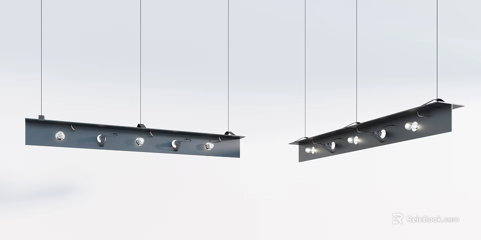 Modern Black Linear Pendant Lights With Round Bulbs For Interior Decoration 3d model