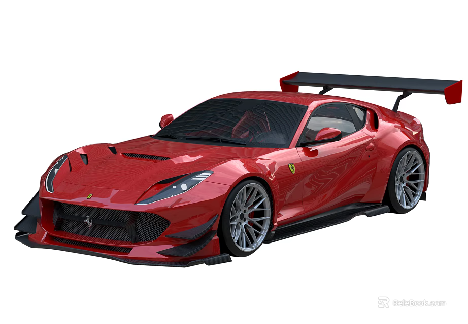 Red Modified Ferrari Sports Car With Rear Spoiler And Sporty Aerodynamic Design 3d model 