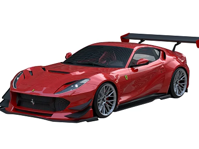 Red Modified Ferrari Sports Car With Rear Spoiler And Sporty Aerodynamic Design 3d model