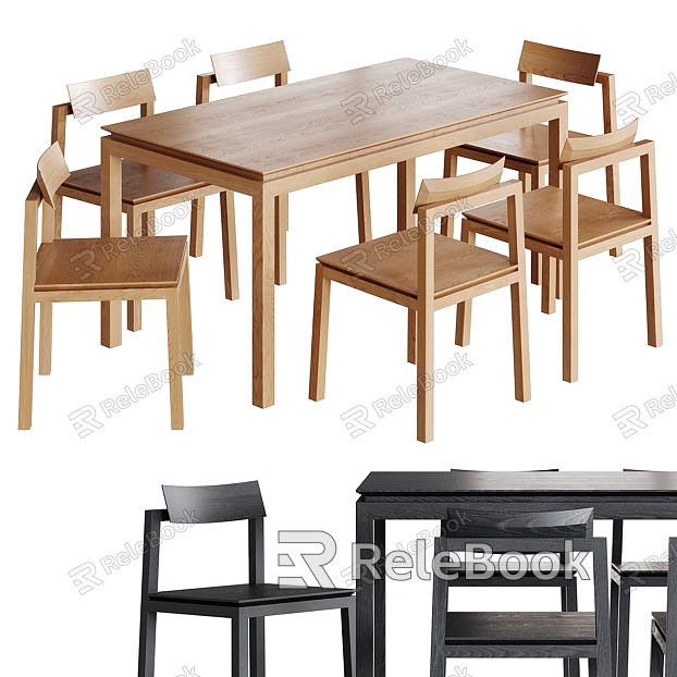 Log wind dining table and chair set model