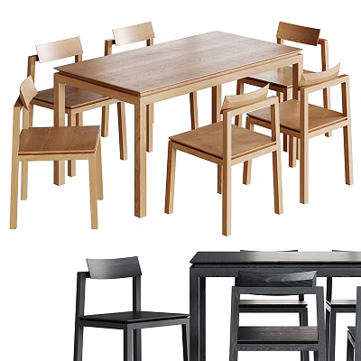 Light And Dark Wood Dining Table Set With Matching Chairs For Modern Home Dining Room 3d model