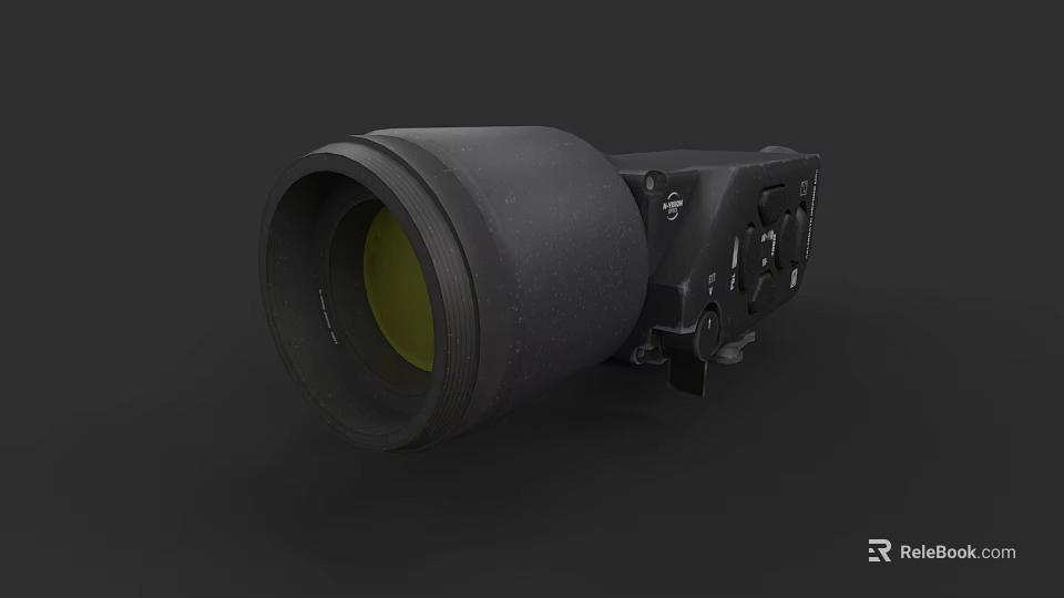 Weapon Optical Sight With Black Body Yellow Lens And Tactical Mounting Components 3d model 