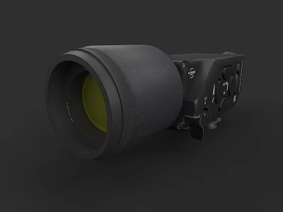 Weapon Optical Sight With Black Body Yellow Lens And Tactical Mounting Components 3d model