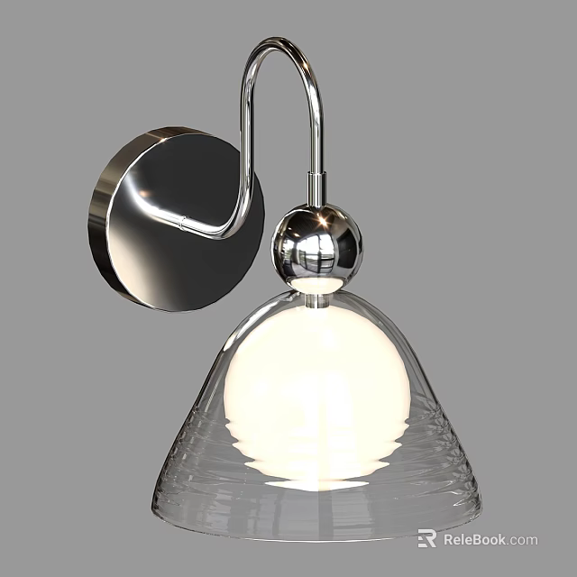 Modern Wall Lamp With Sleek Metal Finish Transparent Glass Shade And Illuminated Bulb 3d model 