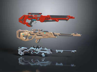 Futuristic Sci Fi Weapons with Different Color Designs and Advanced Mechanical Structures 3d model
