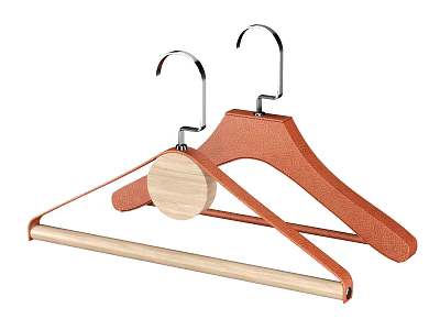 Orange Brown Flocked Hangers With Wooden Accent Curved Shoulders And Metal Hooks For Adult Clothing 3d model