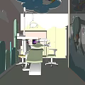 Pediatric Dental Clinic Interior Design With Dental Chairs Cartoon Clouds Rainbow And Cactus