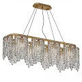 Elegant Modern Crystal Chandelier with Gold Frame and Hanging Crystal Pendants Rectangular Design