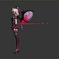 Vibrant Fantasy Character With Pink Horns And Red Wings In Frilled Dress And Decorative Stockings