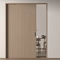 Modern Light Wood Sliding Door Partially Open To Dining Area With Table And Chairs