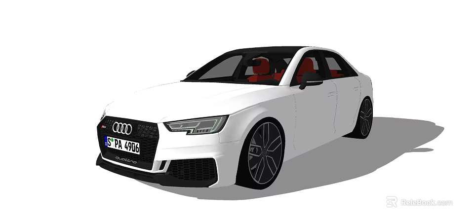 White Audi Sedan With Black Roof Red Seats And Black Wheels 3d model 