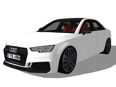 White Audi Sedan With Black Roof Red Seats And Black Wheels 3d model