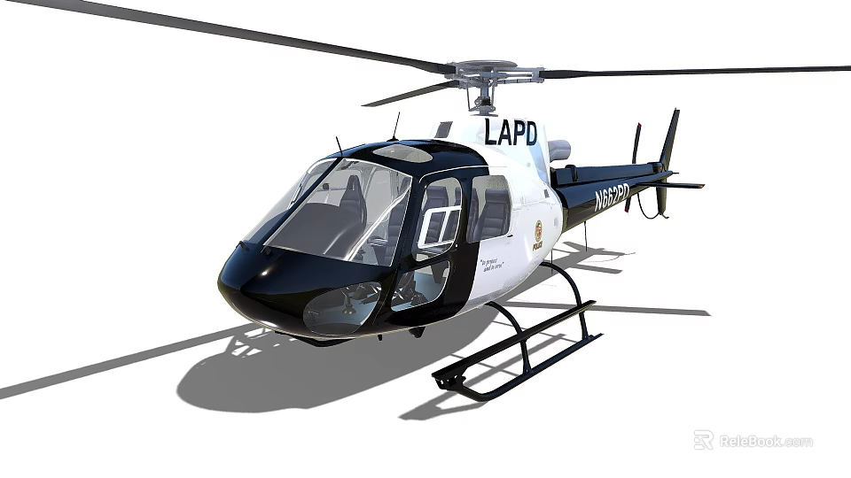 LAPD Police Helicopter with Black and White Exterior Transparent Cockpit and Landing Gear 3d model 