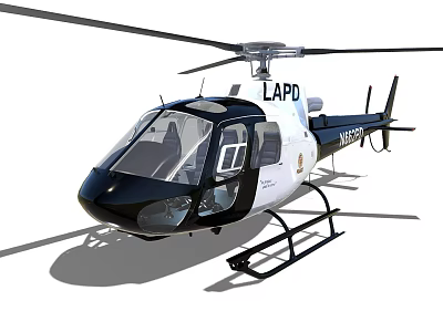 LAPD Police Helicopter with Black and White Exterior Transparent Cockpit and Landing Gear 3d model