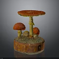 Red Mushrooms With White Spots On Wooden Base For Natural Decorative