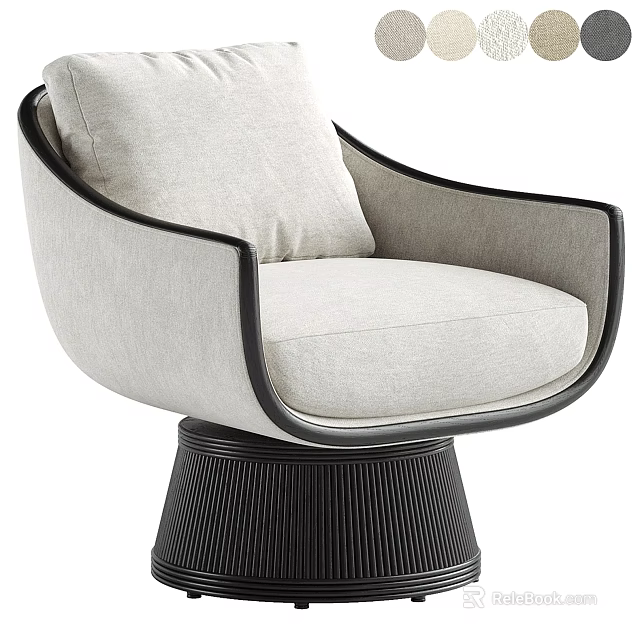 Light Gray Accent Chair With Black Frame And Ribbed Cylindrical Base 3d model 