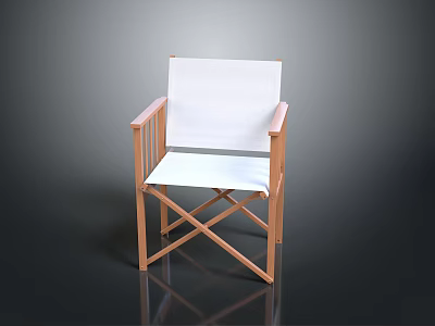 Wooden Frame Leisure Chair With White Canvas Seat And Backrest Cross Leg Design 3d model
