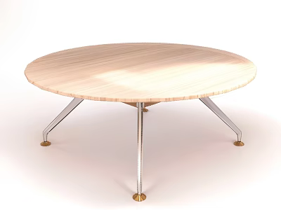 Round Wooden Tea Table With Silver Metal Legs And Golden Feet Design 3d model