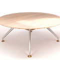 Round Wooden Tea Table With Silver Metal Legs And Golden Feet Design