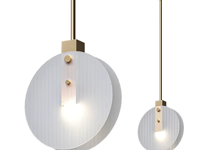 Modern Round Pendant Light With Gold Metal Frame And Ribbed Glass Shade Design 3d model