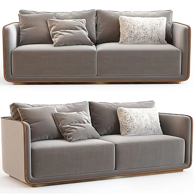 Comfortable Gray Double Sofa With Soft Pillows And Wooden Frame Design 3d model