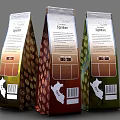 Elegant Home Decor Ornament Set With Three Colorful Coffee Bags And Bean Patterns