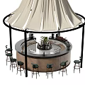 Modern Cafe With Circular Bar High Stools White Canopy And Bar Plants 3d model