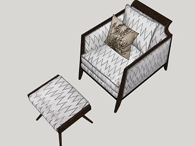Modern Upholstered Accent Chair With Wooden Frame Ottoman Botanical Pillow And Geometric Pattern 3d model