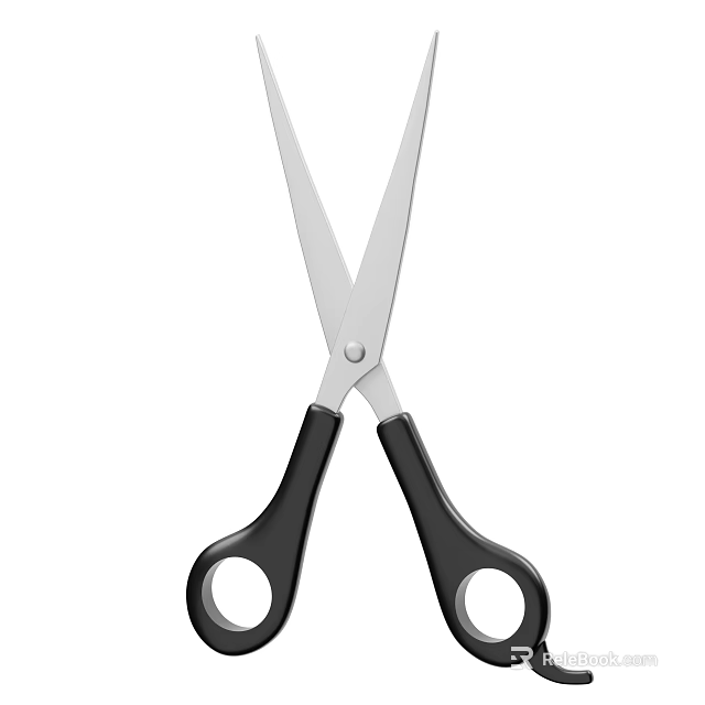 Sharp Household Scissors With Black Handle And Silver Blade Design 3d model 