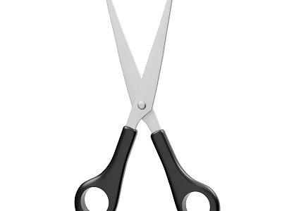 Sharp Household Scissors With Black Handle And Silver Blade Design 3d model