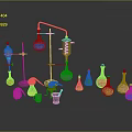 Colorful Electronic Lab Testing Equipment With Metal Stands On Reflective Black Surface