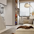 Modern Apartment Living Room With Beige Sofa Area Rug Decorative Artworks And Floor Lamp