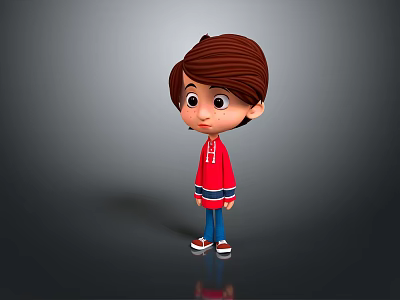 3D Cartoon Boy Game and Movie Character with Brown Hair Red Hoodie Blue Pants Standing 3d model