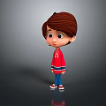 3D Cartoon Boy Game and Movie Character with Brown Hair Red Hoodie Blue Pants Standing