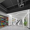 Bright Modern Department Store Interior With Colorful Product Shelves Escalators Posters And Green Plants