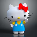 Hello Kitty White Character With Red Bow Blue Overalls And Waving Hand