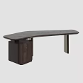 Modern Wooden Desk Featuring Curved Top Metal Legs And Drawer Unit