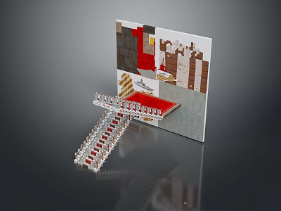 Modern Architectural Model With Transparent Staircase Red Platform And Mixed Materials 3d model