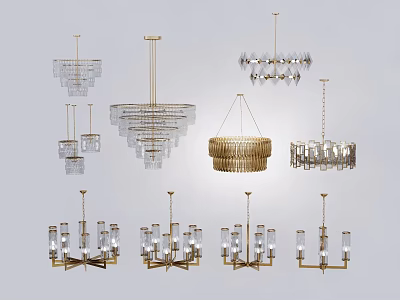 Various Modern Elegant Chandeliers Collection With Glass Metal And Different Hanging Designs 3d model