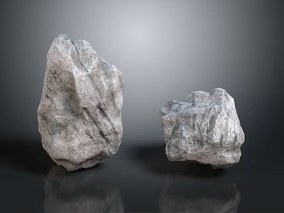 Two Natural Stone Rocks With Rough Reflective Surface Texture On Gray Background 3d model