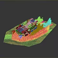 Pink And Gray Mechanical Vehicle With Flames On Broken Grass Ground