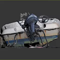 Small White and Blue Motorboat With Outboard Engine and Seating Interior 3d model