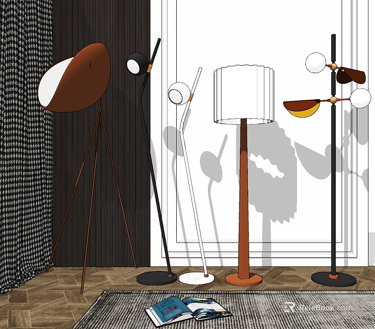 Modern Floor Lamps With Various Creative Designs White Shades And Metal Bases 3d model 