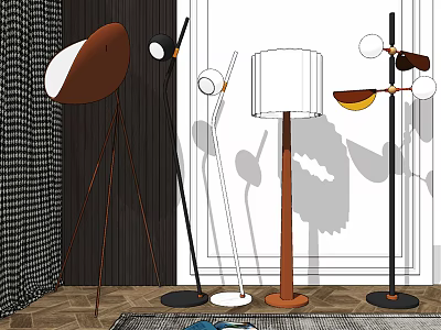 Modern Floor Lamps With Various Creative Designs White Shades And Metal Bases 3d model
