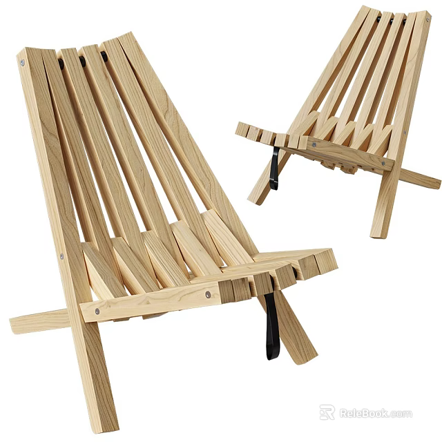 Wooden Leisure Chair With Slatted Back Design For Comfortable Outdoor Relaxation Use 3d model 